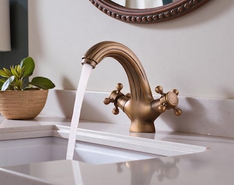 Grifo de baño de latón antiguo, grifo mezclador para lavabo