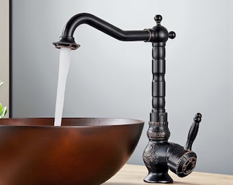Black Bronze Vessel Sink Faucet , Traditional Bathroom Basin Tap