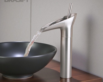 Brushed Nickel Waterfall Bathroom Basin Faucet , Modern Single Hole Tap