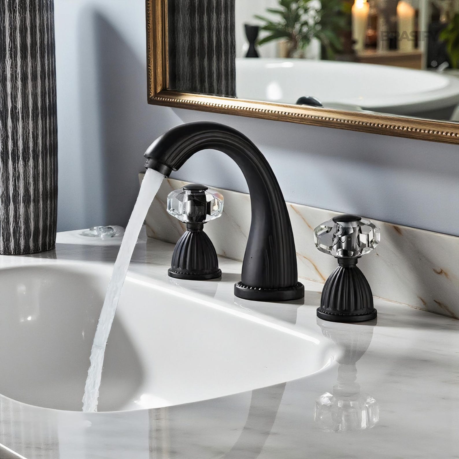Gold Brass Crystal Handle Bathroom Faucet , 3 Hole Basin Mixer Tap ...