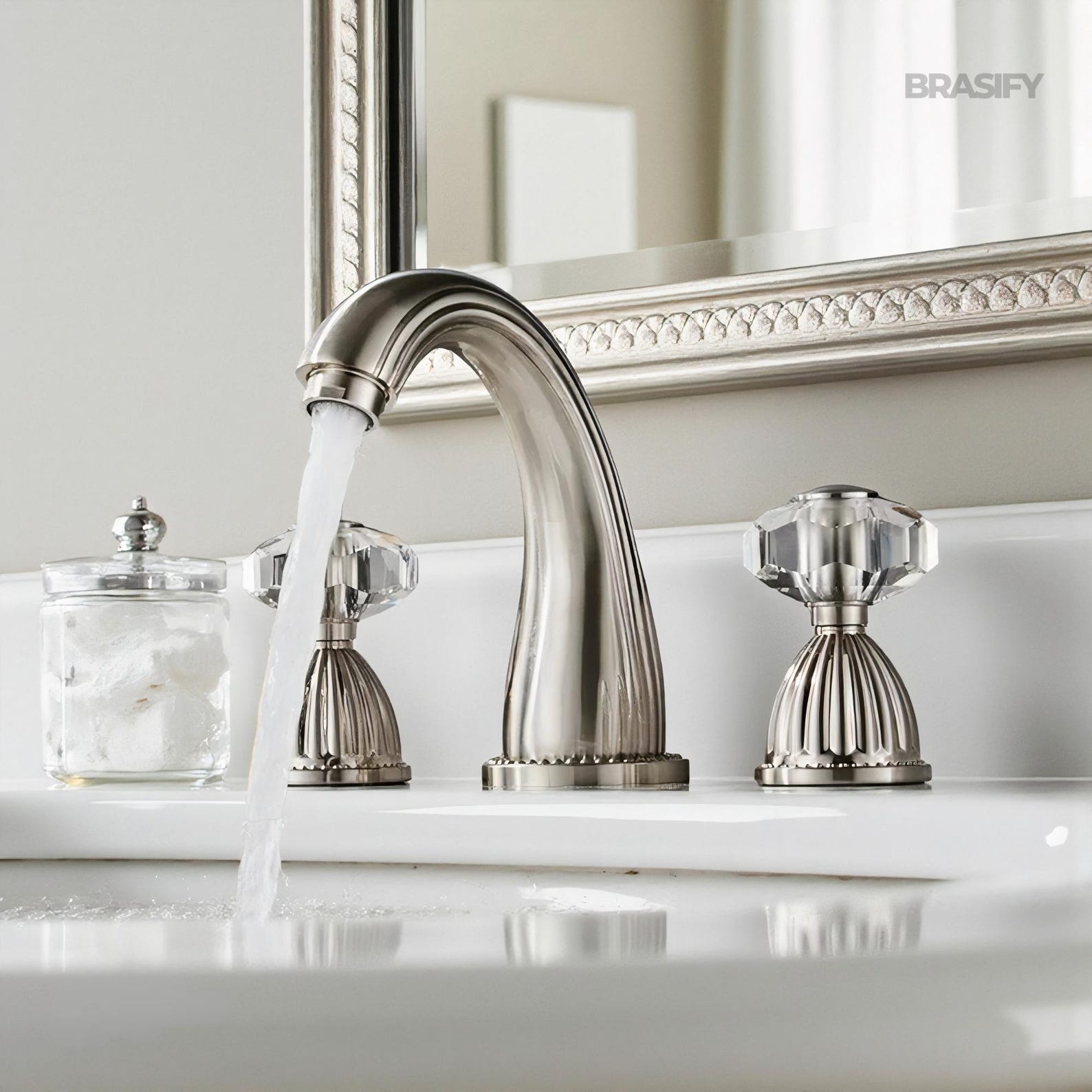 Gold Brass Crystal Handle Bathroom Faucet , 3 Hole Basin Mixer Tap ...