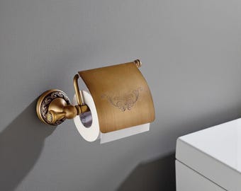 Antique Brass Toilet Paper Holder, Vintage Wall Mount Bathroom Accessory