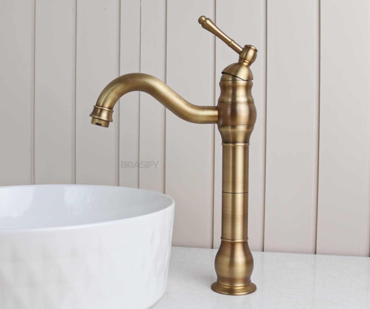 Rubinetto Retrò Per Lavabo In Rame Antico Con Manico In Ceramica – Miscelatore Caldo/Freddo - 2