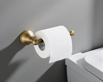 Porta-papel higiênico minimalista em latão antigo, design moderno para montagem na parede.