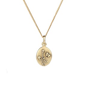 Handmade Wildflower Necklace, Floral Necklace, Flower Necklace, Oval Charm Necklace, Silver Jewelry, Bronze Jewelry