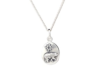 Handmade Bear Necklace, Animal Necklace, Nature Jewelry, Silver Jewelry, Bronze Jewelry