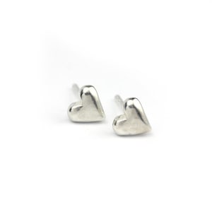 Handmade Sculpted Heart Studs, Sculpted Earrings, Nature Jewelry, Silver Jewelry, Bronze Jewelry