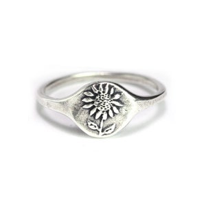 Handmade Sunflower Ring, Botanical Ring, Wildflower Ring, Nature Jewelry, Sterling silver ring, Bronze Jewelry, Signet Ring, 14K Gold Ring