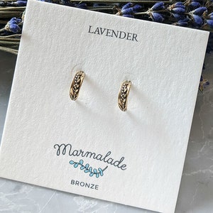 Handmade Lavender Earrings, Hoop Earrings, Botanical Earrings Nature Jewelry, Silver Jewelry, Bronze Jewelry