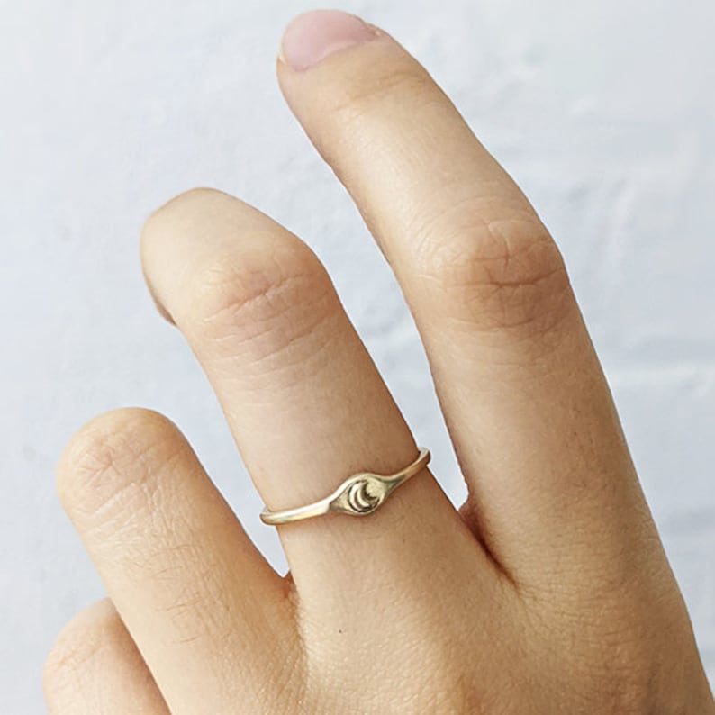 Handmade Small Moon Ring, Moon Signet Ring, Nature Jewelry, Moon Jewelry, Silver Jewelry, Bronze Jewelry, 14K Gold Ring image 7