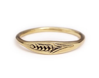 Handmade Wheat Ring, Nature Ring, Signet Ring, Nature Jewelry, Sterling silver ring, Bronze Jewelry, 14K Gold Ring