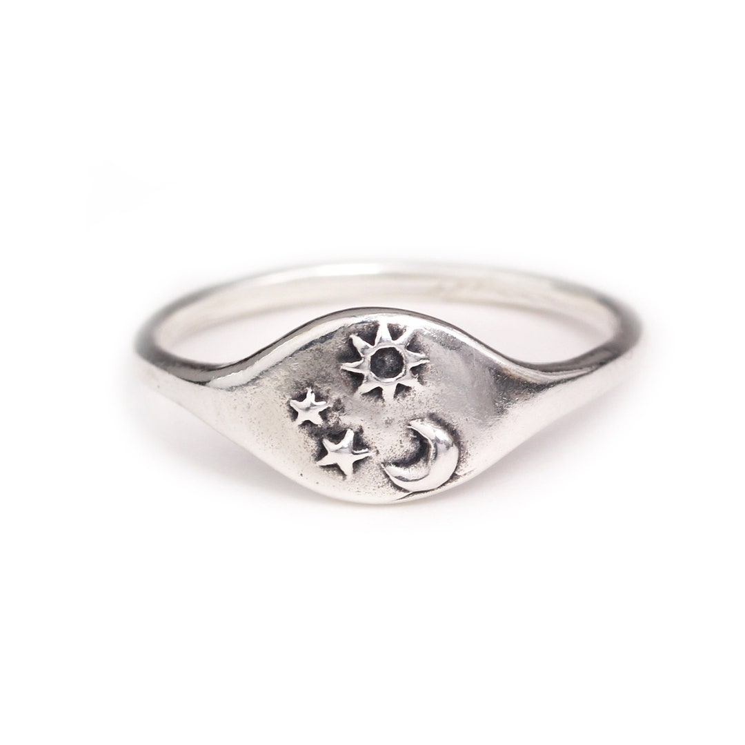 Handmade Moon and Stars Ring, Nature Ring, Signet Ring, Nature Jewelry ...