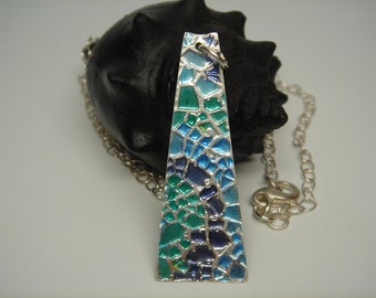 Tapered Rectangular Tie Dye Enamel Fine Silver Necklace