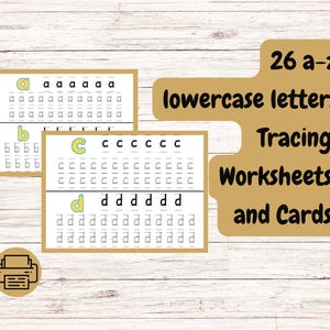 26ABC Lowercase letters Tracing Cards and Worksheets Handwriting and Phonics Practice Alphabet Letter Tracing Printable