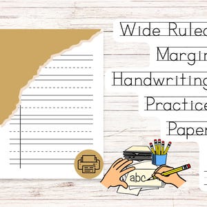 Wide Ruled Handwriting Paper Printable Kids Lined Paper Practice Writing Paper Penmanship Paper Writing Practice Worksheet Handwriting sheet