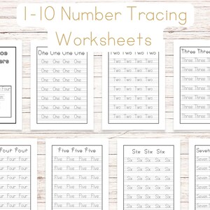 1-10 Number Tracing Worksheets Preschool Kindergarten Worksheets Printable Trace Numbers Handwriting Practice Sheets Pages Learning numbers