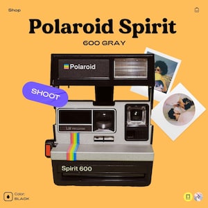 Aparat natychmiastowy Polaroid 600 Spirit - polaroid z tęczowym paskiem - zabytkowy aparat fotograficzny 600 z wbudowaną lampą błyskową - prezent dla fotografa
