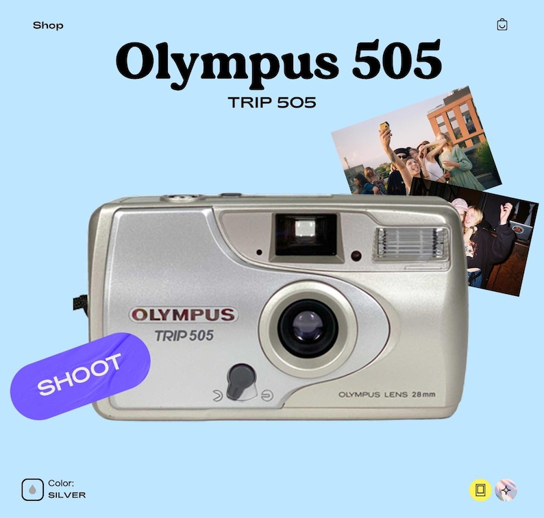 Olympus trip 505 silver | compact 35mm film camera | point and shoot | tested working | vintage camera | film photography gift image 1
