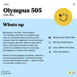 Olympus trip 505 silver | compact 35mm film camera | point and shoot | tested working | vintage camera | film photography gift image 2