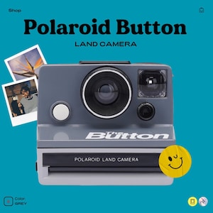 Polaroid land camera &quot;the button&quot; - vintage instant film camera, classic sx-70 series with fixed focus, retro design for instant memories