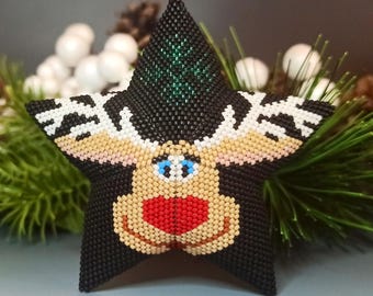 PDF Perlenanleitung & -muster - 3D Peyote Stern «Rudolph der Hirsch» mit Grundanleitung