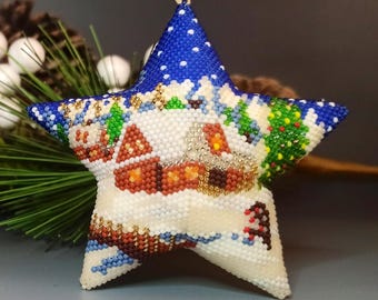 PDF Perlenanleitung & -muster - 3D Peyote Stern «Haus im Schnee» mit Grundanleitung