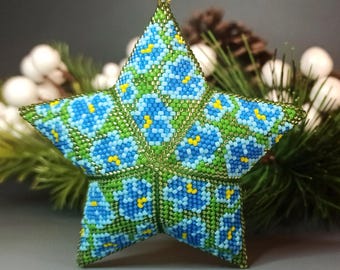 PDF Perlenanleitung & -muster - 3D Peyote Stern «Blaue Schneeflocke» mit Grundanleitung