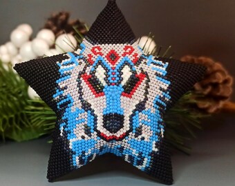 PDF-kralentutorial en patroon - 3D Peyote-ster «Wolf» met basistutorial