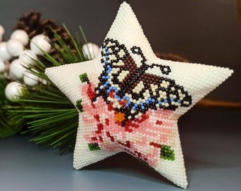 PDF Perlenanleitung & -muster - 3D Peyote Stern «Schmetterling auf einer Blume»