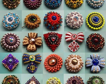 18 Video-Anleitungen – Broschen | Perlenstickerei mit Kristallen und Perlen | Schritt-für-Schritt DIY Schmuck | Anleitung für Perlenarbeiten