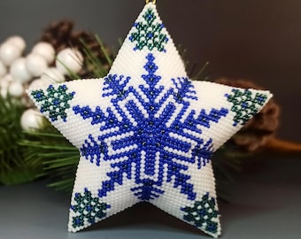 PDF Perlenanleitung & -muster - 3D Peyote Stern «Blaue Schneeflocke» mit Grundanleitung