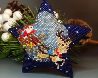 PDF Perlenanleitung & -muster - 3D Peyote Stern «Santa auf seinem Schlitten» mit Grundanleitung