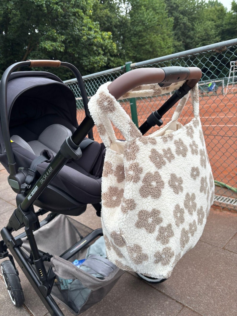 Handmade mom bag, gift bag handmade, handmade mom bag made of teddy fur, large bag, practical and cozy, mombag image 2