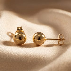 18K Solid Gold Ball Stud Earrings, Minimalist Everyday Fine Jewelry, X-Ray Verified Purity