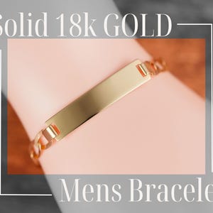 Men’s Gold ID Bracelet | 8” Solid 14K 18K Yellow Gold | 8.3g | Bold Flat Link Chain with Plate | Custom Fine Jewelry | Men’s Collection