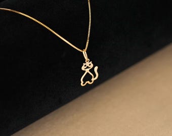Halskette mit Katzenanhänger aus 18-karätigem Gelbgold | Minimalistischer Charme für Katzenliebhaber