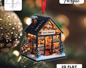Custom Name Bookstore Cutout Ornament, Personalized Library Decor, Bookshop Ornament, Literary Room Decoration