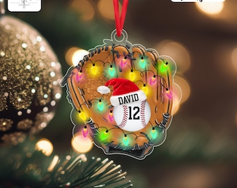 Custom Name Baseball Glove Christmas Ornament, Acrylic Baseball Team Gift
