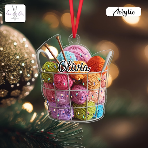 Personalized Knitting Acrylic Ornament, Yarn Lover Christmas Decor