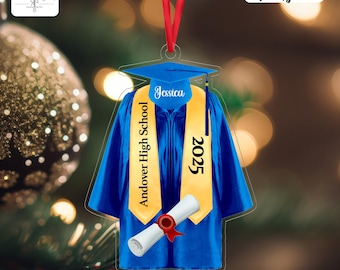 Custom Graduation Gown Ornament With School Name, Graduation Ornament, Personalized High School Graduation Tree Decor, Graduation Gifts