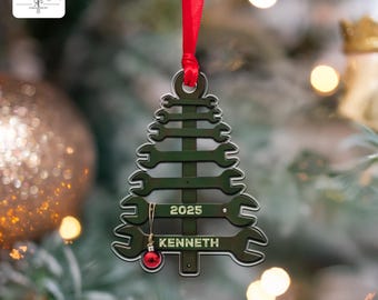Personalized Mechanic Christmas Tree Ornament, Garage Decor