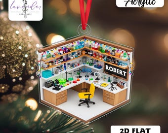 Ornamento da laboratorio con nome personalizzato, regalo personalizzato per scienziati, decorazioni da laboratorio, ricordo per la stanza della chimica