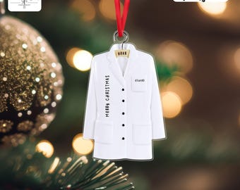Custom Doctor Merry Christmas Ornaments, Customized Doctor Name Christmas Gift, Personalized Pharmacist Ornament, White Coat Ornament