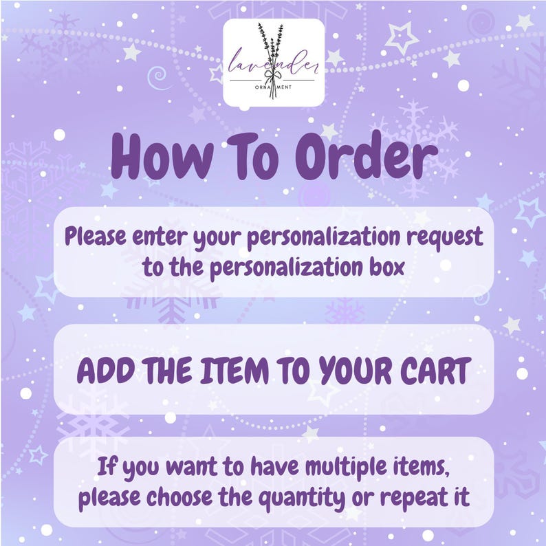 a purple background with snowflakes, stars, and the words how to order