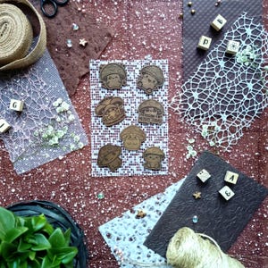 Lot Stickers en bois champignon | Scrapbooking agenda bullet journal | Autocollant ordinateur portable coque téléphone| Cadeau original bois