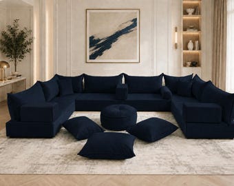 Thick Velvet Floor Cushion, 20 Inch Floor Sofa, High Density Foam Couch, Bohemian Modular Seating, Washable Pad