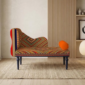 Soffa med fotpall, Modern fåtölj, Slitstark loveseat, Aztekmönster, Möbelloveseat, Sittkomfort, Liggkomfort