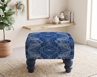 entryway decor, rectangular stool, relaxing footrest, kilim ottoman, aesthetic stool, end of bed bench, vintage style bench