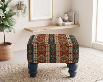 bohemian bench, stylish stool, modern rustic stool, living room stool, farmhouse stool, boho footstool, bedroom bench