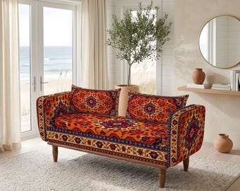 Flauwvallen bank, loungebank, chaise longue, meditatiestoel, boho-zitplaats, salonstoel, bank aan het einde van het bed, Ottomaanse bank